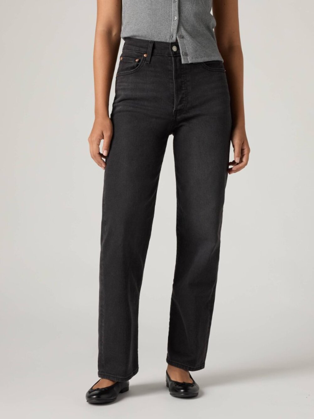 Women's Levi's Black Ribcage Straight Ankle Jeans - Picture 5 of 7